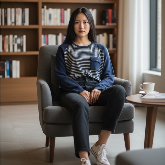 Sweaters - Dark Seas Striped Long Sleeve Shirt with Pocket